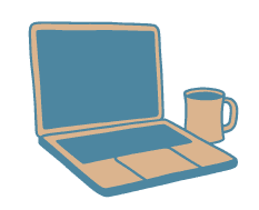 An illustration of a laptop and a coffee mug