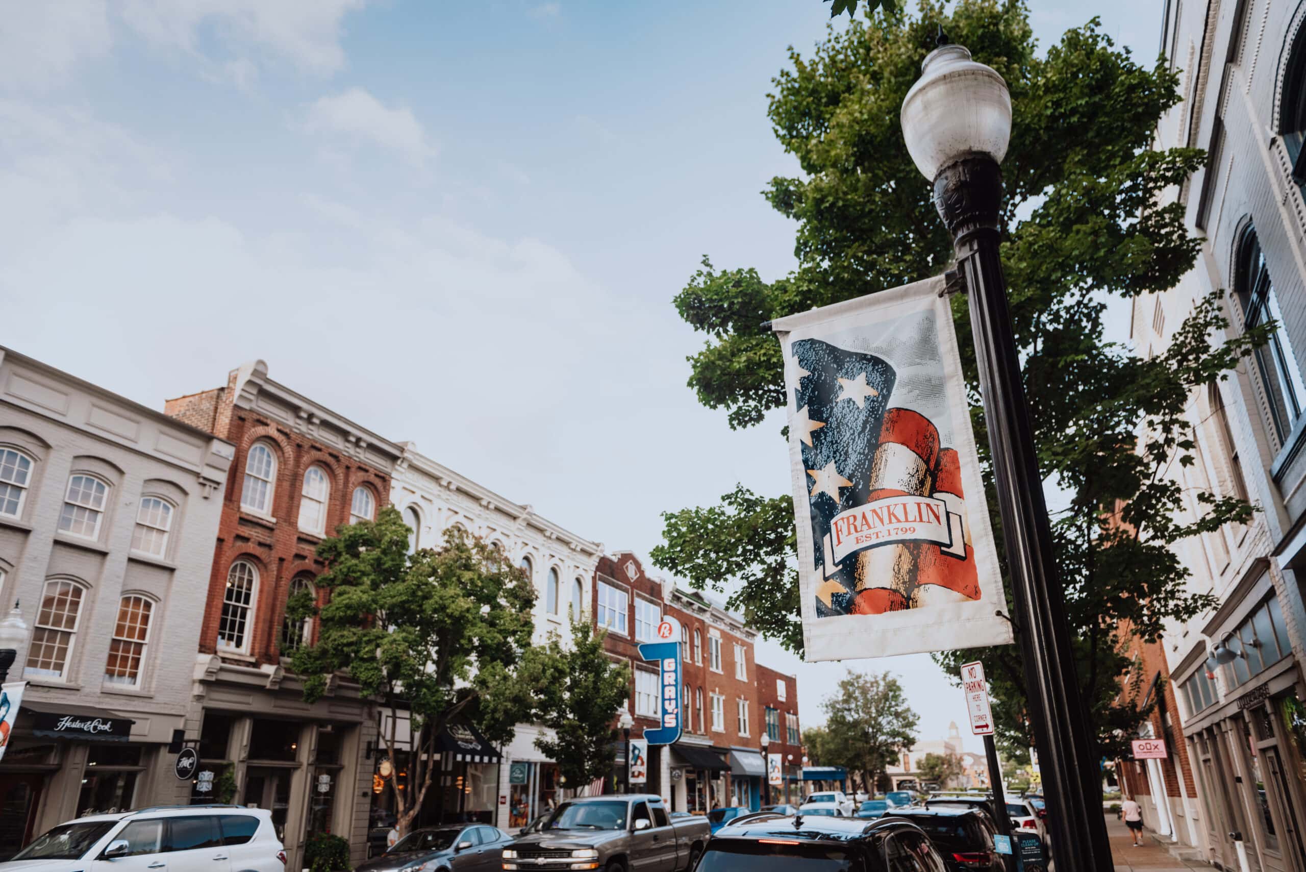 Main Street in downtown Franklin, Tennessee. Courtesy of Visit Franklin.
