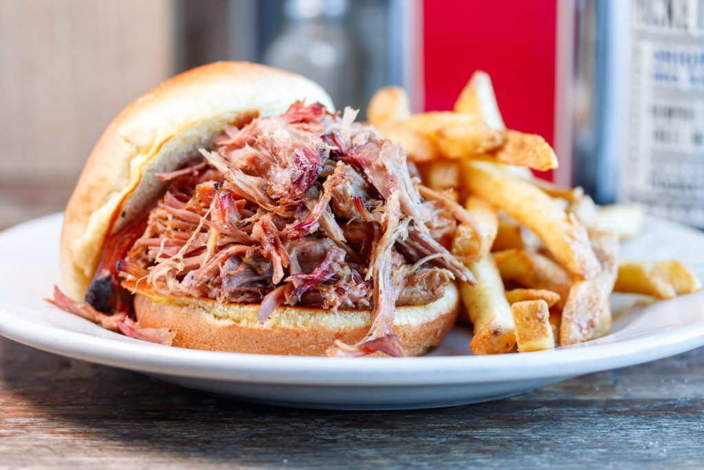 Barbeque sandwich and fries from Puckett's Restaurant in Franklin.